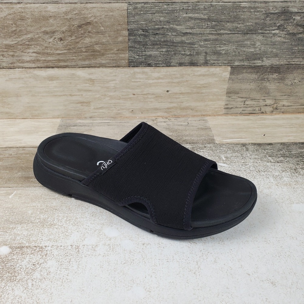Ryka Transcend Womens Recovery Slide Sandals Sz 7 Black Casual Slip On Open Toe